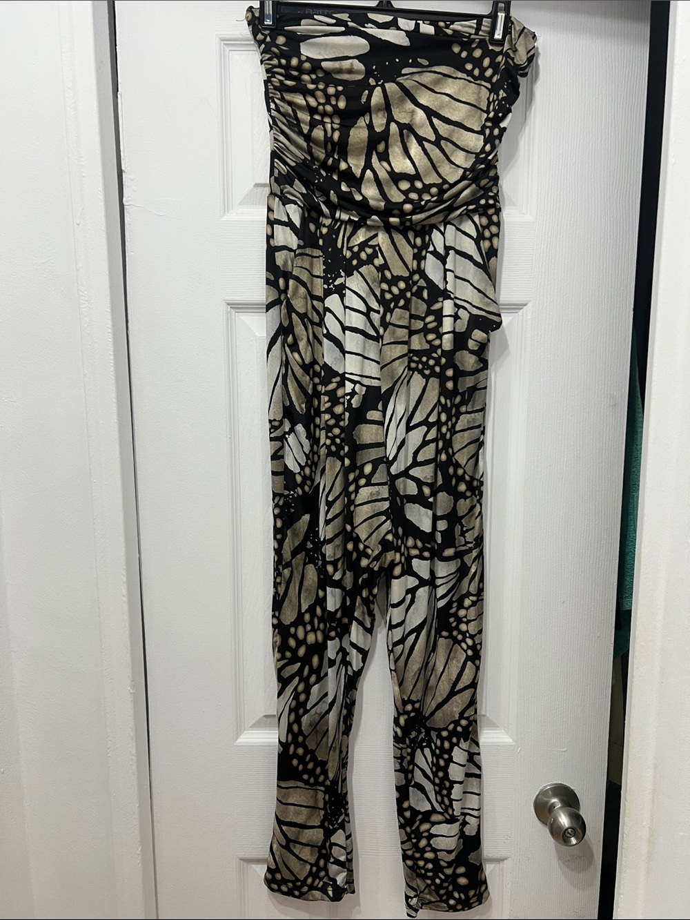Strapless Black & Beige Printed Jumpsuit